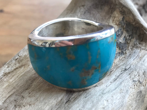 Sterling Silver and Kingman Turquoise Shield Ring (RW152)